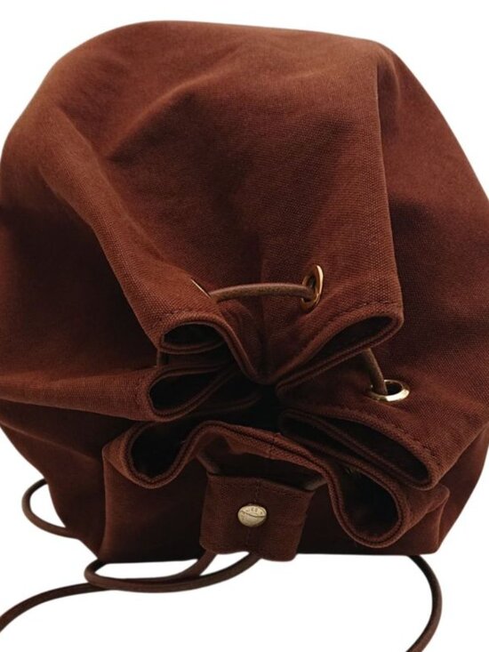 Hermes Polochonmimil Shoulder Bag Brown Canvas Drawstring - Picture 11 of 16